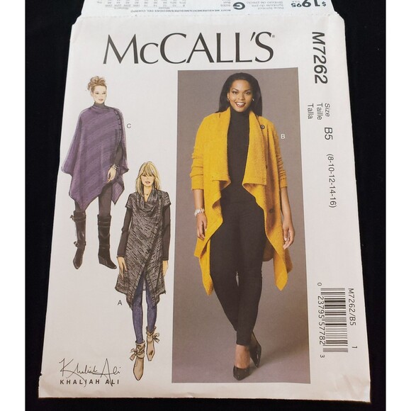 Misses/Women's Sweater Coats & Poncho Sewing Pattern McCall's M7262, Loose Fit - Picture 1 of 5